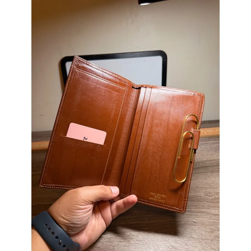 Day-Timer Wallet Organizer Western Saddle Leather Cognac Brown Pocket Senior